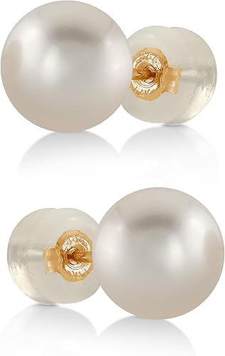 Vista 14 de THE PEARL SOURCE White Japanese Akoya Pearl Stud Earrings for Women – Genuine Cultured Pearls, Hypoallergenic Jewelry with Secure 14k Gold Backing