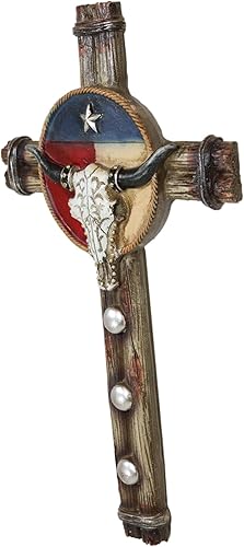 Miniatura 3 de Ebros Gift Rústico Western Bull Cow Longhorn Skull Lone Star Texas State Flag con cuerdas trenzadas Placa de decoración de cruz de pared Diseño