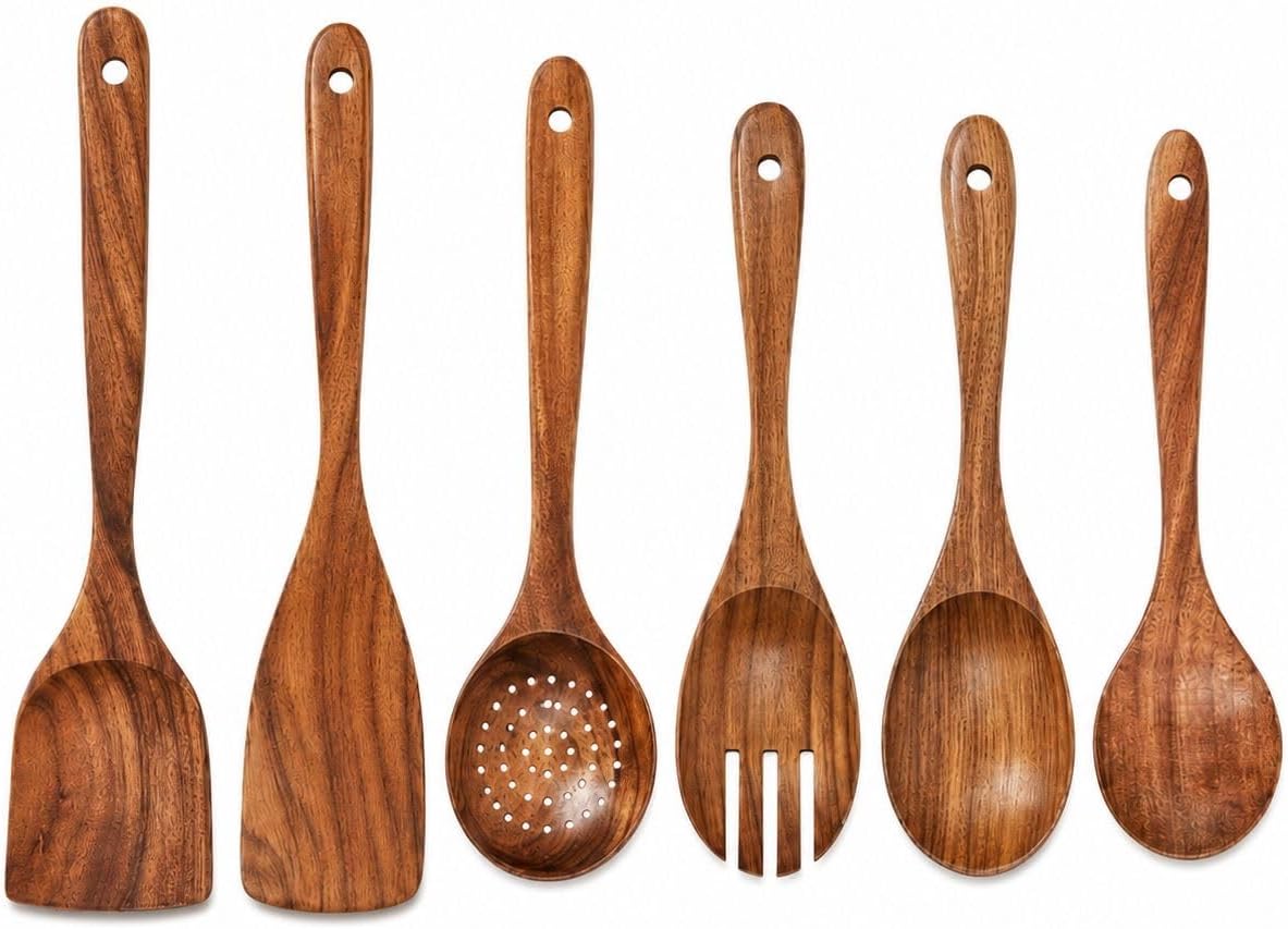 Teak Wooden Utensil Set, Natural Wood Kitchen Tools