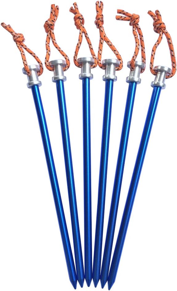 9" Length Premium Solid Aluminum Tent Stakes with Nylon Pouch, Pack of 6