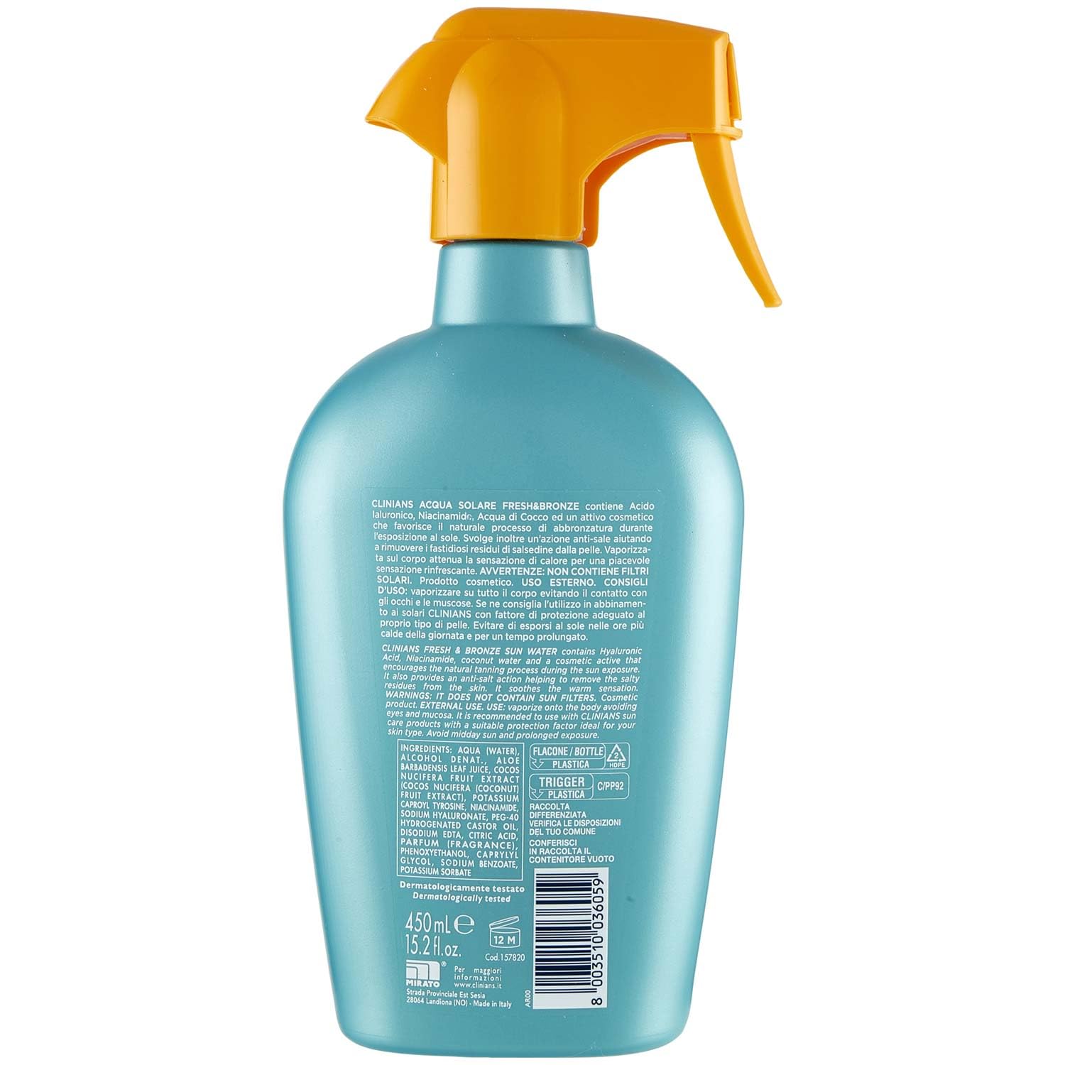 CLINIANS | Agua Solar Bronceadora Fresh & Bronze, con Niacinamida, Agua de Coco y Ácido Hialurónico, 450mL