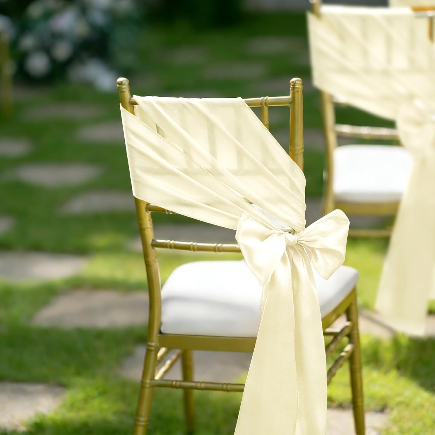 fani 60 PCS Ivory 7x108 Inch Satin Chair Sashes Bows Universal Chair Cover Wedding Birthday Party Celebration Hotel Event Decorations Universal Decorative Strap