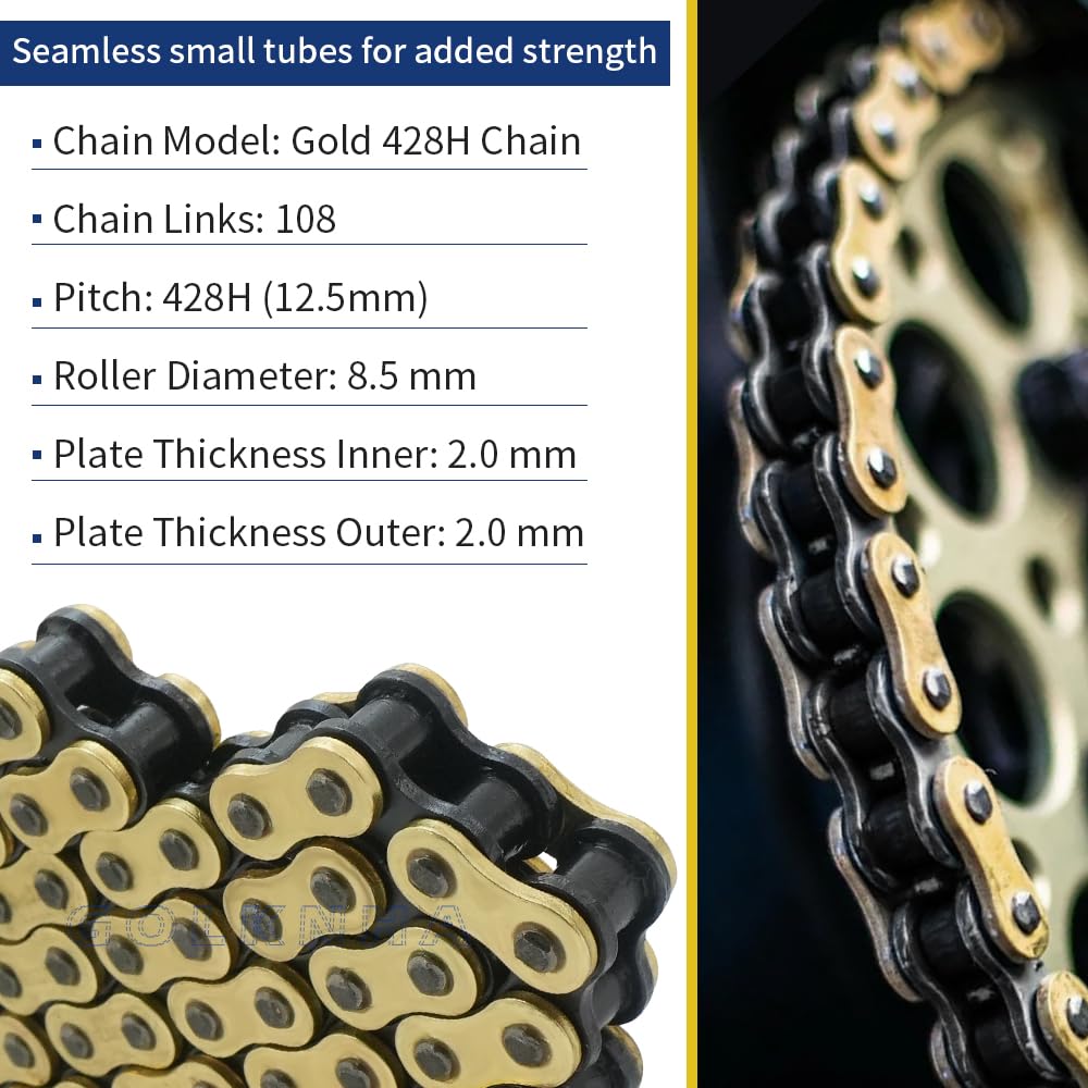 428H Drive Chain 108 Link with 6pcs Connecting Master Link Compatible with Kawasaki for Yamaha for Honda 125cc 250cc SSR YCF Street Bike Quad Scooter ATV Dirt Pit Bike