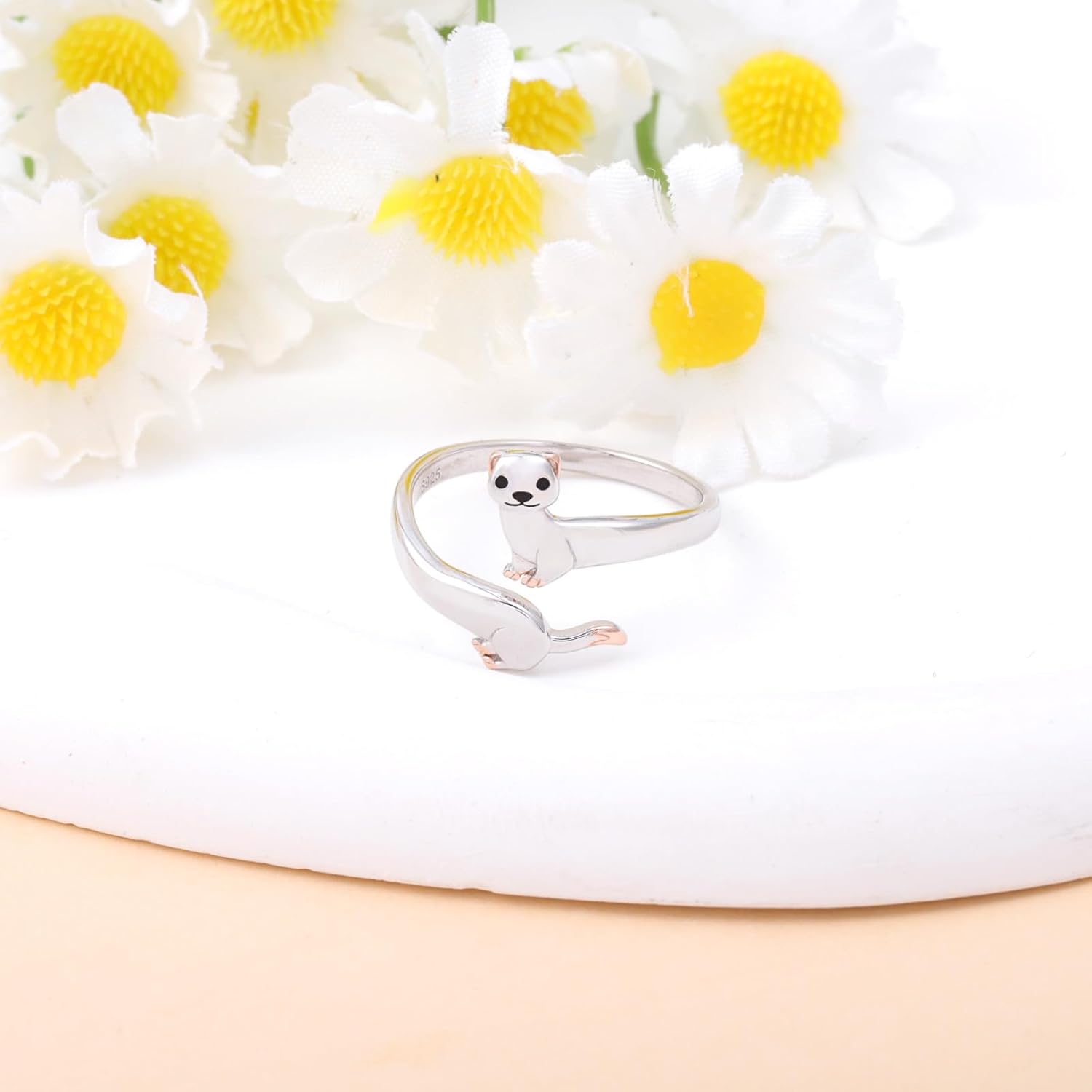 Cute Ferret Ring for Women - 925 Sterling Silver Ferret Themed Gifts for Animal Lover Adjustable Animal Rings Jewelry Hypoallergenic for Birthday - Image 4