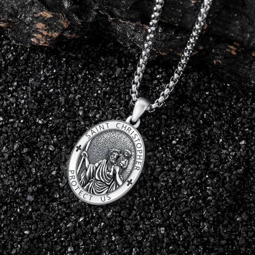 Médaillon St Christophe Argent 925 - Collier Antidote Contre l'Anxiété et les Dangers