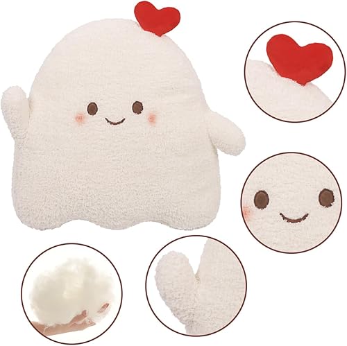 Miniatura 6 de ARELUX Bonita almohada de felpa de fantasma, corazón blanco suave, animales de peluche, muñeco kawaii, divertido regalo de decoración de habitación