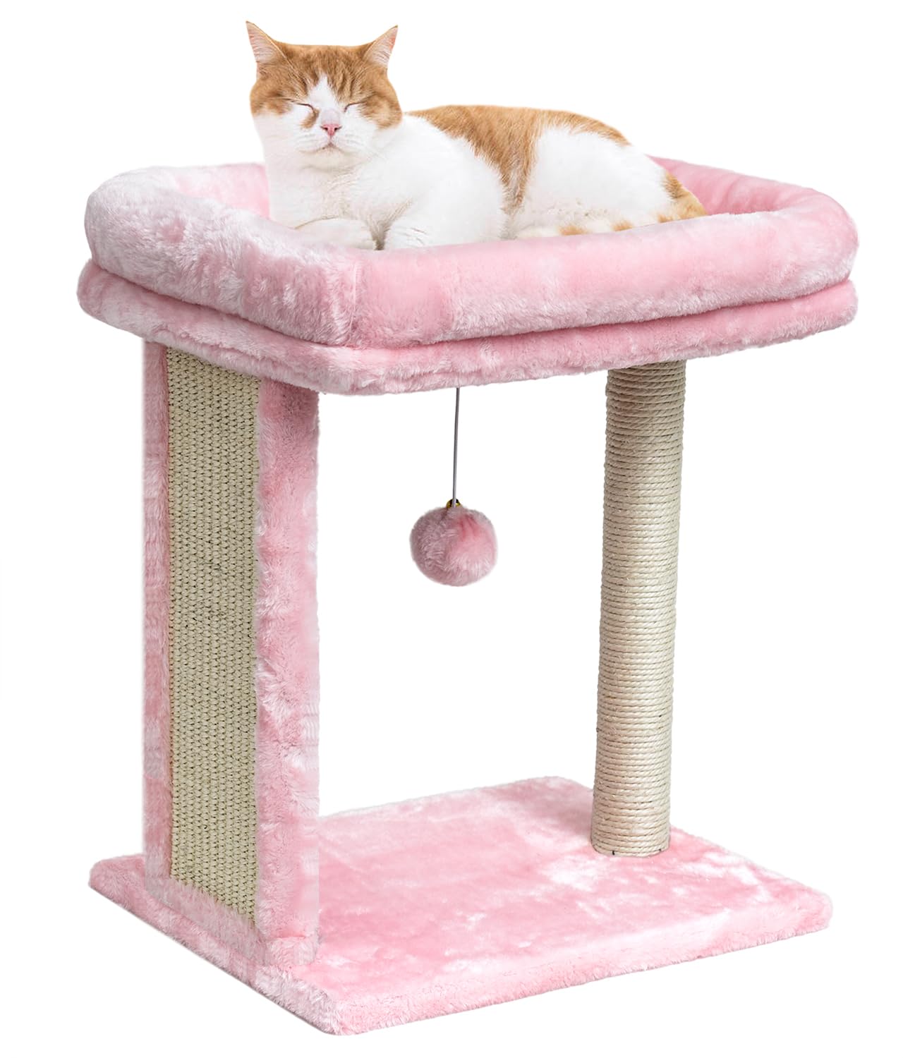 SYANDLVY Small Cat Tree for Indoor Cats, Scratching Board with Perch & Scratching Post, Kittens Scratcher with 2 Dangling Balls, Pink