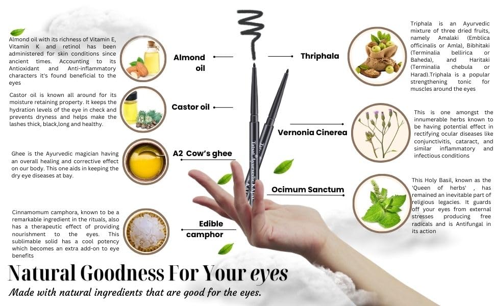 Miniatura 3 de TATSAT-100% Natural Ayurveda a base de hierbas Kajal Lápiz delineador de ojos hecho de Thriphala SOOT