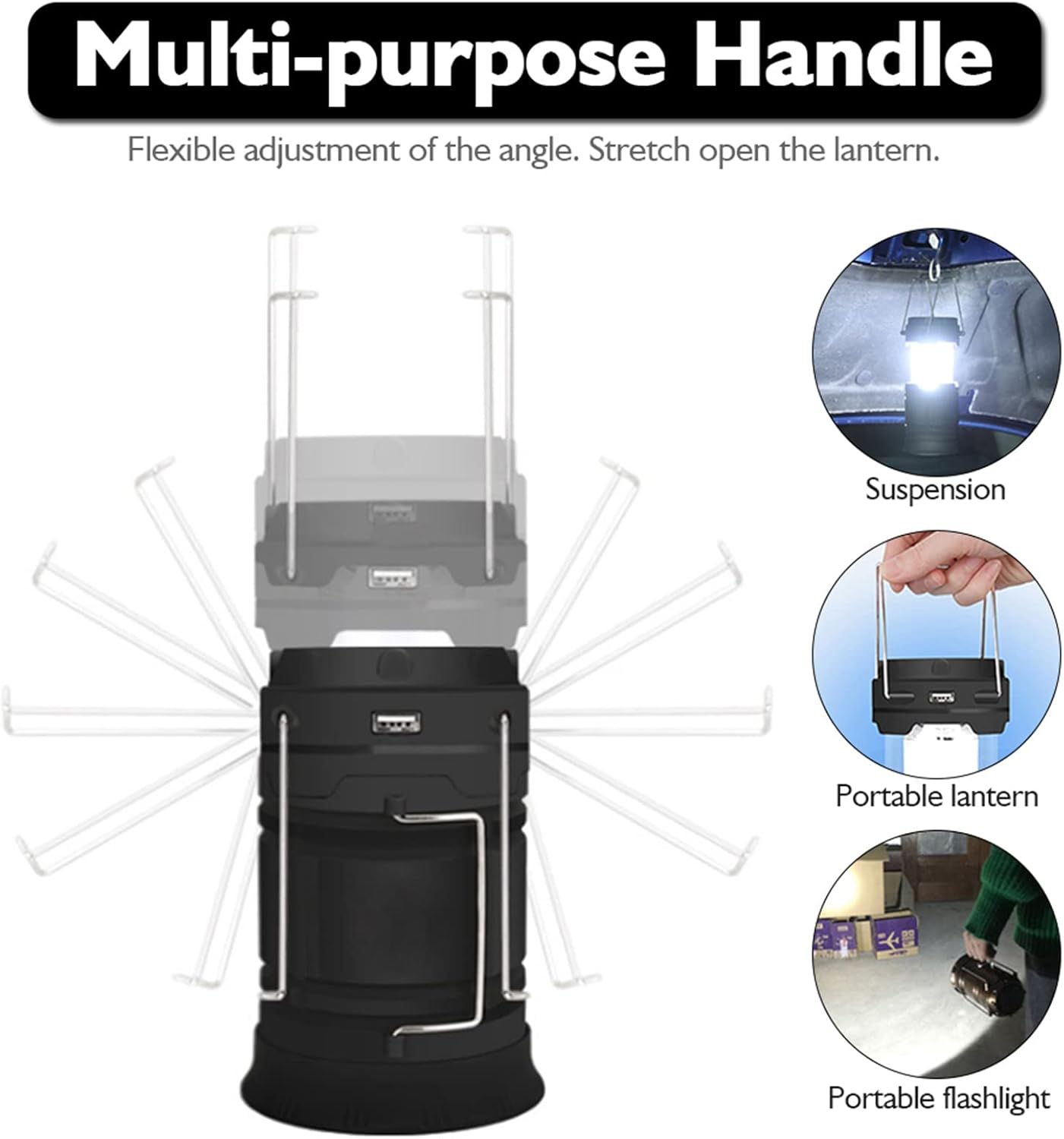 Solar Charging LED Tent Light Portable Stretch Flashlight High Capacity Power Bank Hand Shanks Lantern for Camping Outdoor Emergency