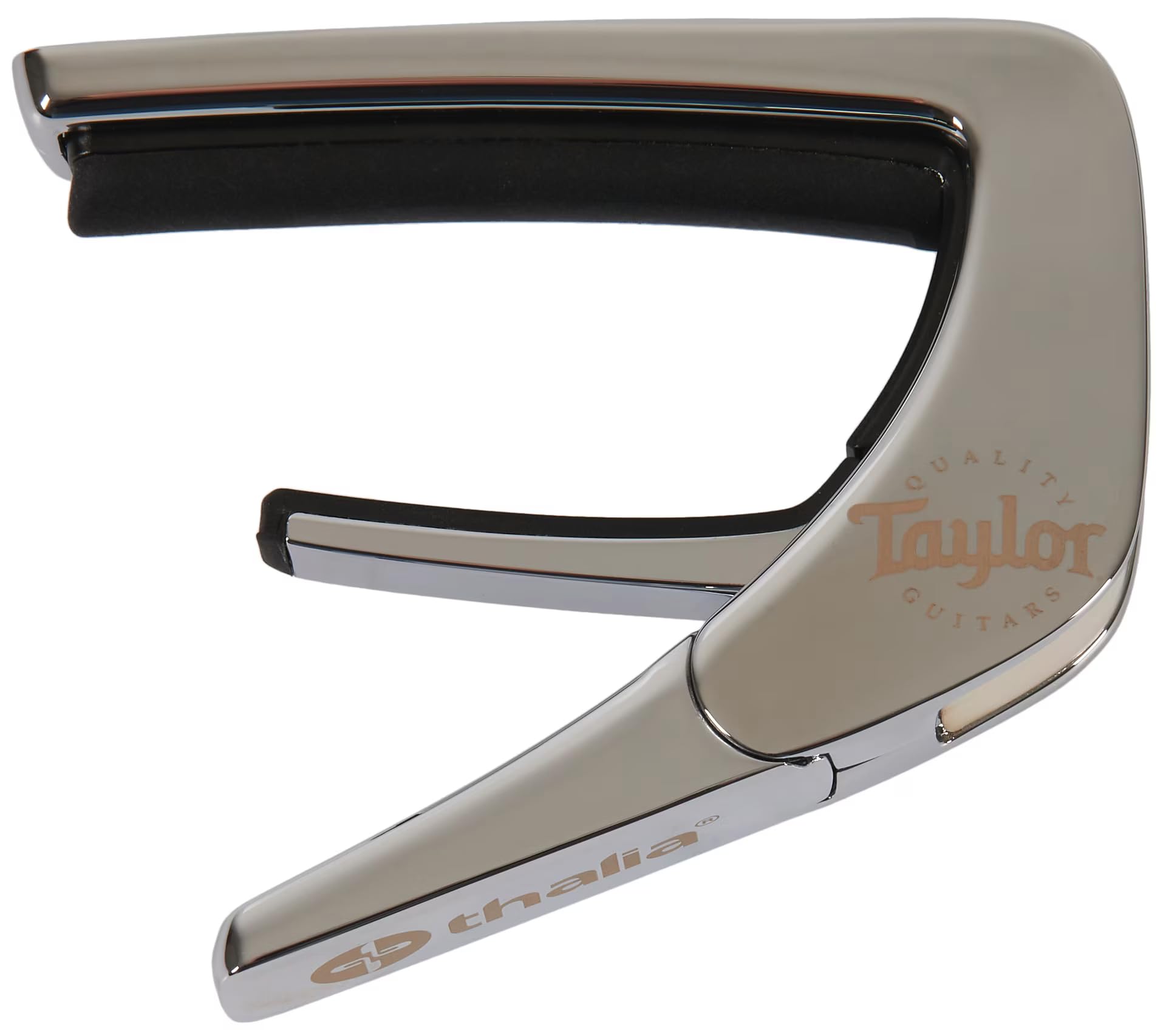 Taylor by THALIA - Cejilla con acabado cromado, nácar blanco con logotipo de Taylor negro