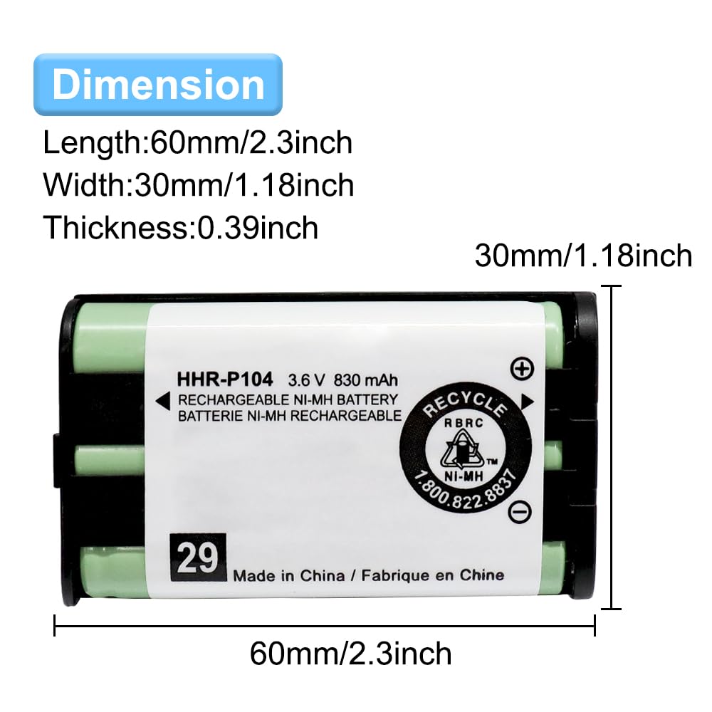 CUCESH HHR-P104 Rechargeable Phone Battery 3.6V 830mAh NI-MH Batteries for Panasonic Cordless Phones(3 Pack)