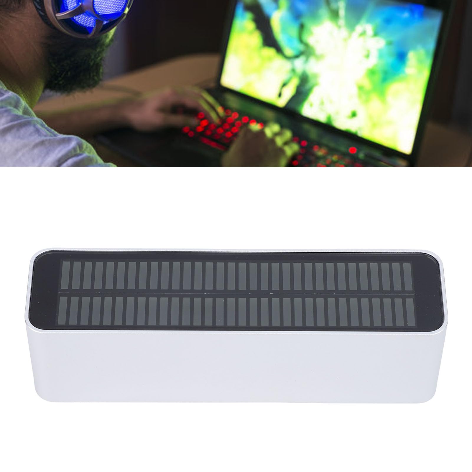 Bewinner Aktywowany dźwiękiem pasek świetlny z rytmem muzyki, dwukanałowy miernik VU, wskaźnik poziomu stereo z trybem AGC, aluminiowy wizualizator widma audio LED do komputer