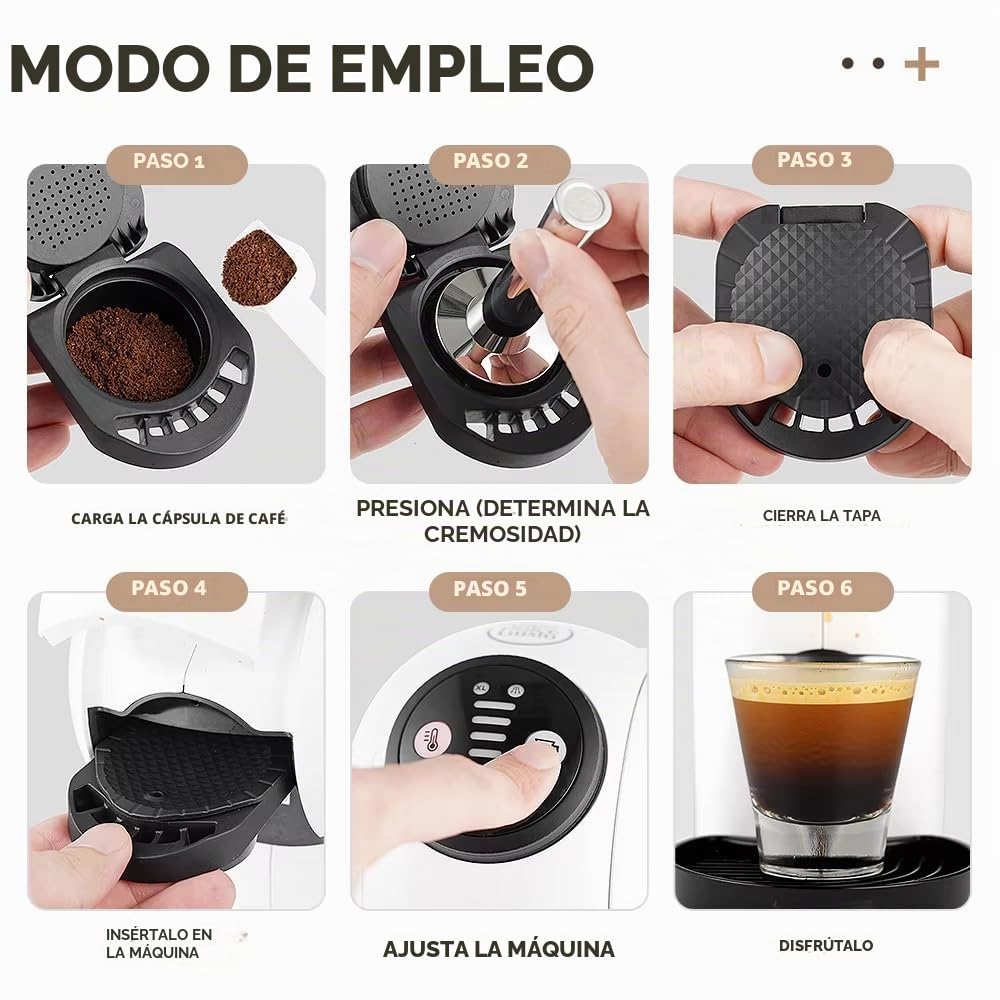 Adaptador reutilizable café para máquina Dolce Gusto, convertidor de café molido recargable compatible con Piccolo XS, Mini Me Genis S y soporte para crema