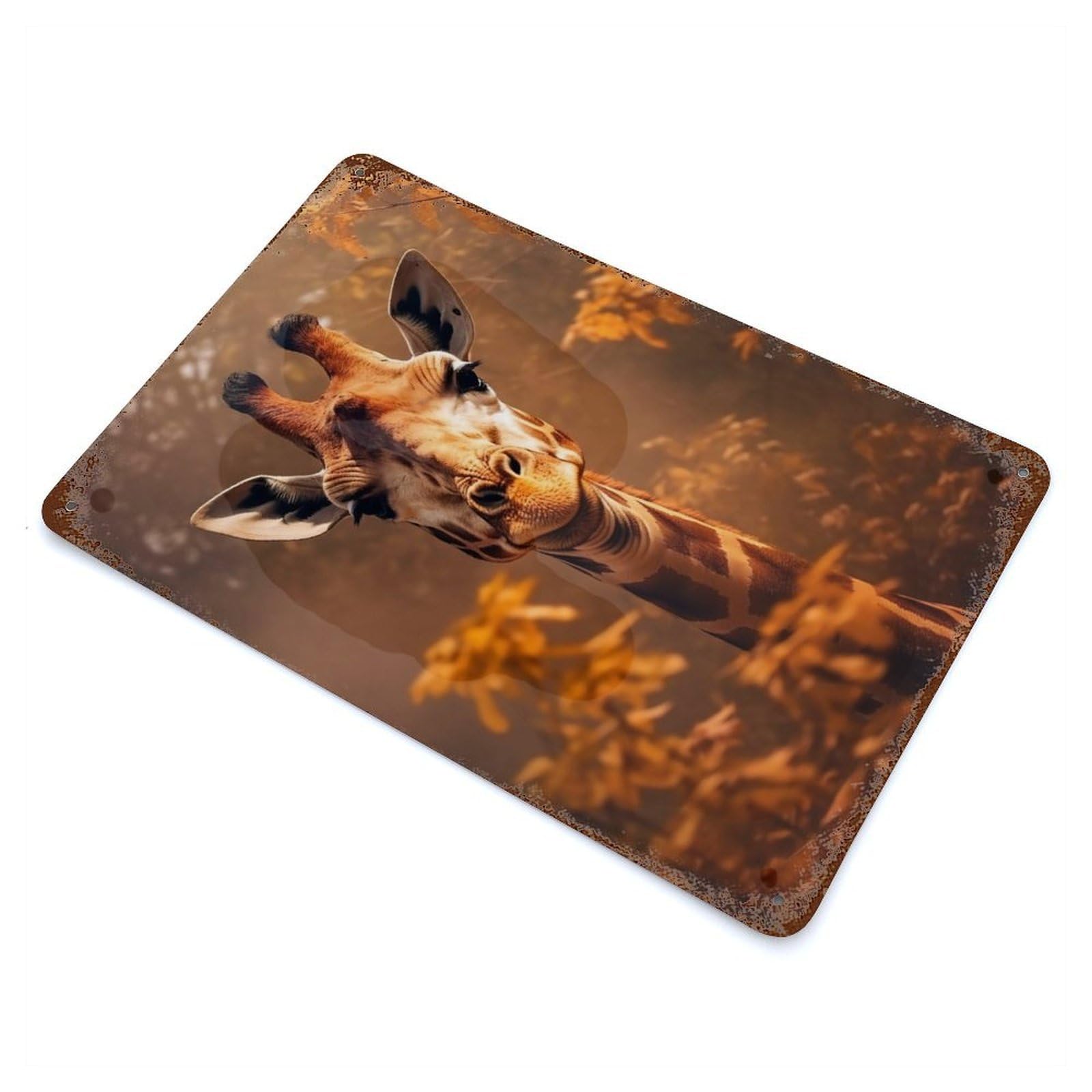 Close Up Giraffe Vintage Wall Sign 11.8"x7.9", Rust Effect Metal Decor for Farmhouse, Kitchen And Entryway Decor