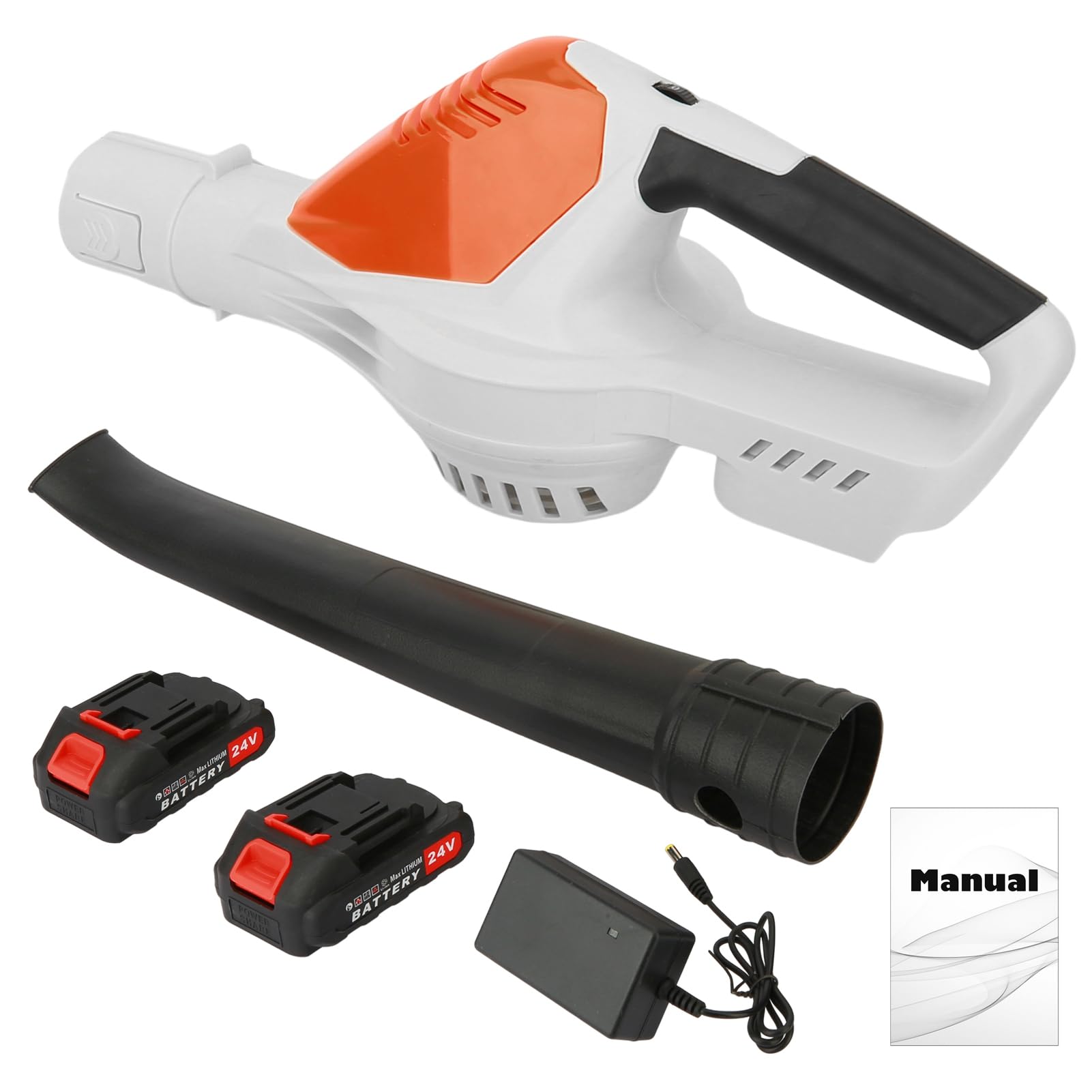 Soplador de hojas inalámbrico, sopladores eléctricos de mano con batería de 24 V y cargador, soplador de jardín de 180 CFM con modo de 2 velocidades, ligero para el cuidado del césped,