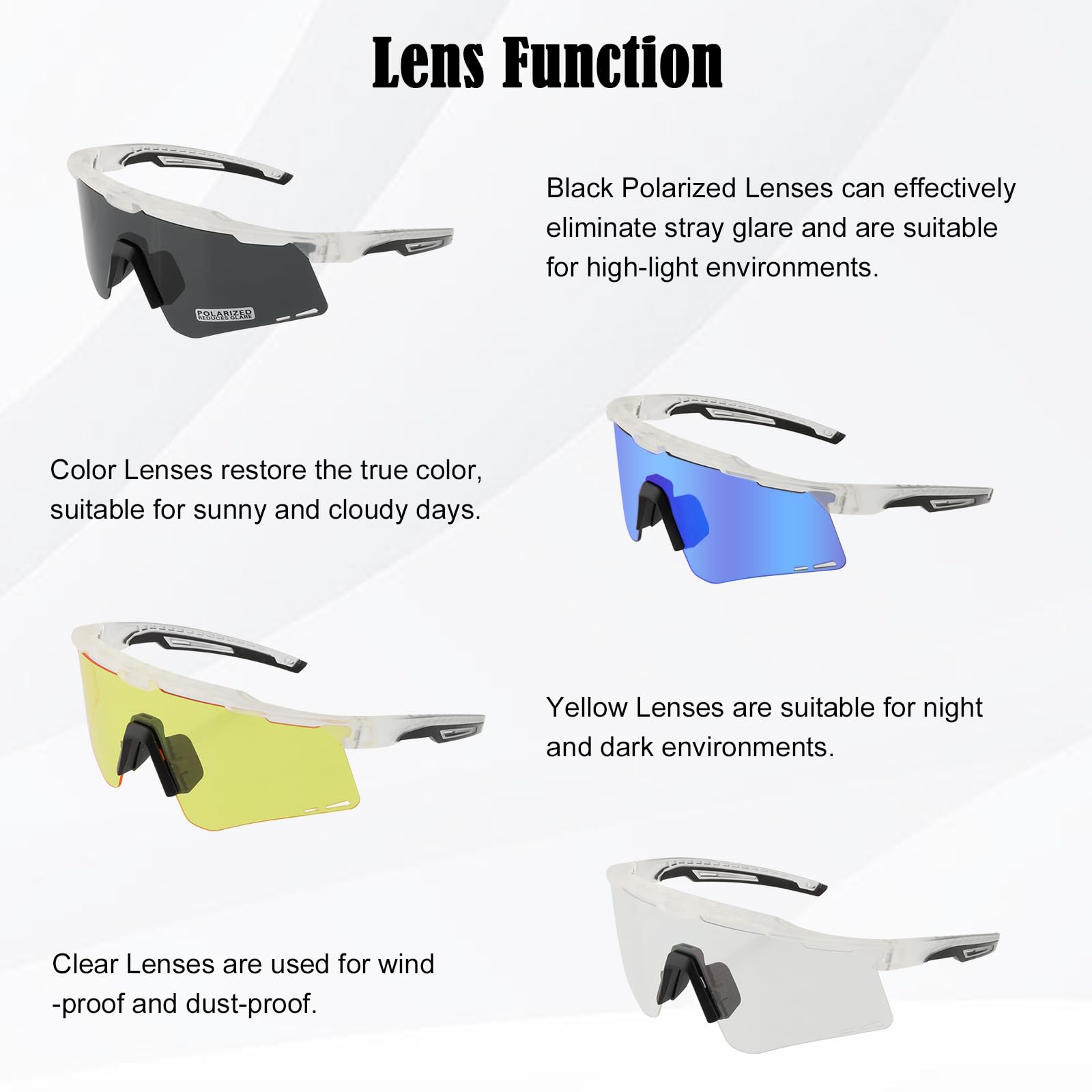Polarisierte Sport-Sonnenbrille für Frauen Damen, UV400 Radfahren Brillen für Baseball Laufen Radfahren Brille 4 Gläser