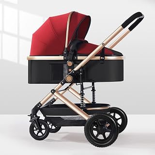 2 in 1 All Terrain Stroller Lightweight Compact Stroller,Travel System Infant Carriage Shock Absorption Wheels Pushchair,Large Space Bassinet,Aluminum Frame (Color : Green) (Red)