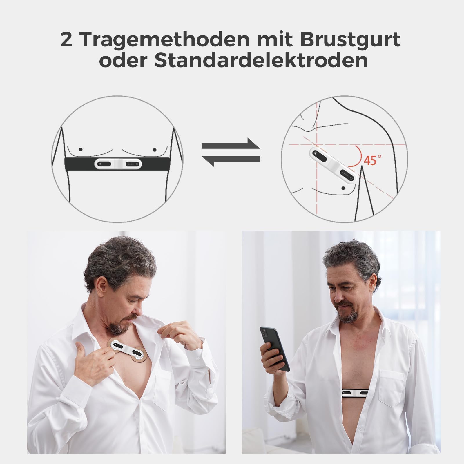 CheckMe ER1-LW 72 Stunden Langzeit-EKG Gerät mit AI-Analyse | EKG Gerät für Zuhause, EKG-Ereignismarker-Funktion, App & PC-Software, Kompatibel mit Allgemeine Elektrodenpads