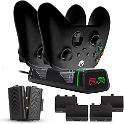 Carregador Duplo C/Led Compatível Com Controle Xbox Series Ou Xbox One C/ 2 Baterias + 4 Tampas
