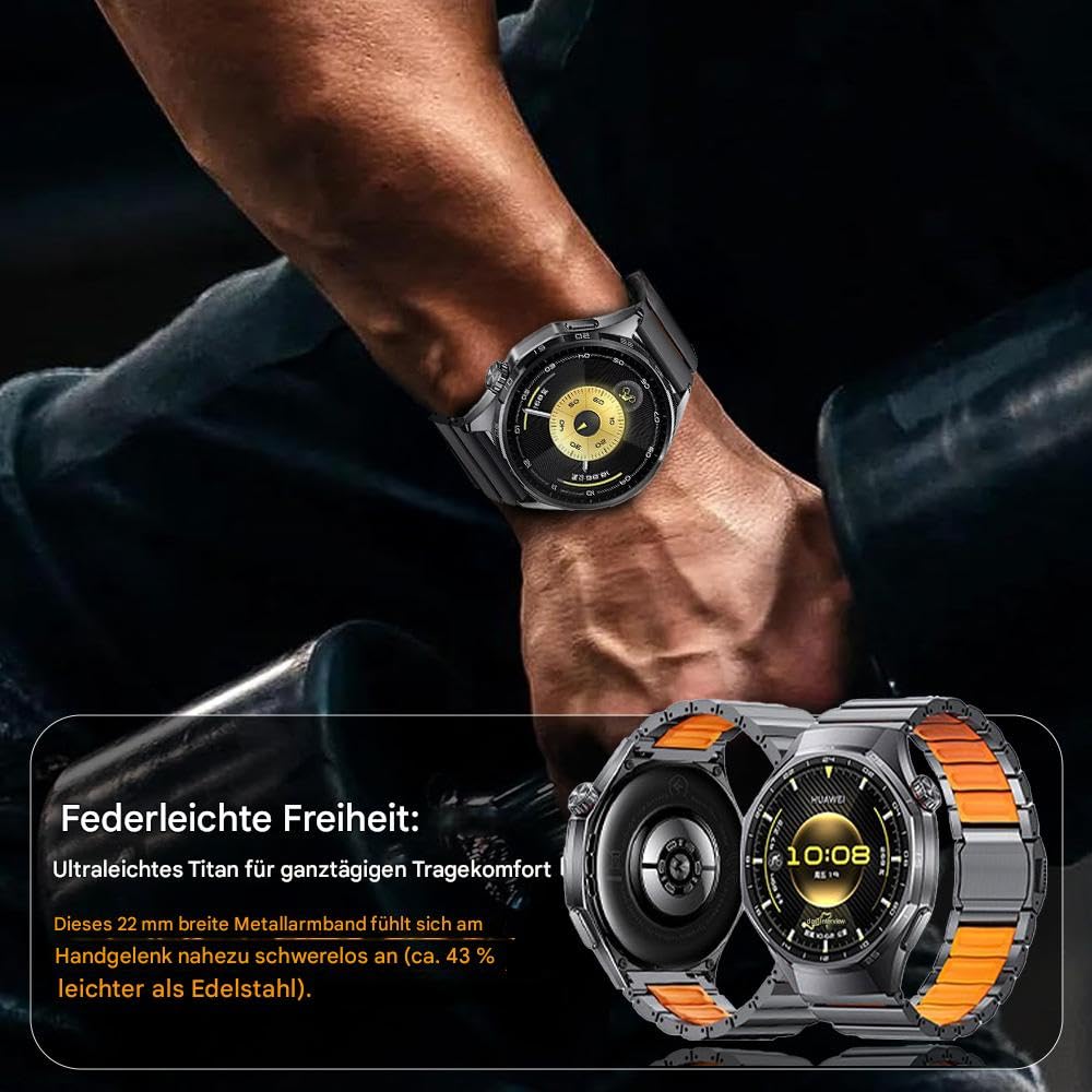 22mm Universal-Titan-Armband mit Magnetverschluss für Huawei GT6/GT6 Pro/GT5/4/3 Pro 46mm, Garmin Fenix 8 (47mm)/Fenix 6 Pro–Hybrid-Silikonfutter, leicht, rutschfest, kein Ziepen an den Haaren