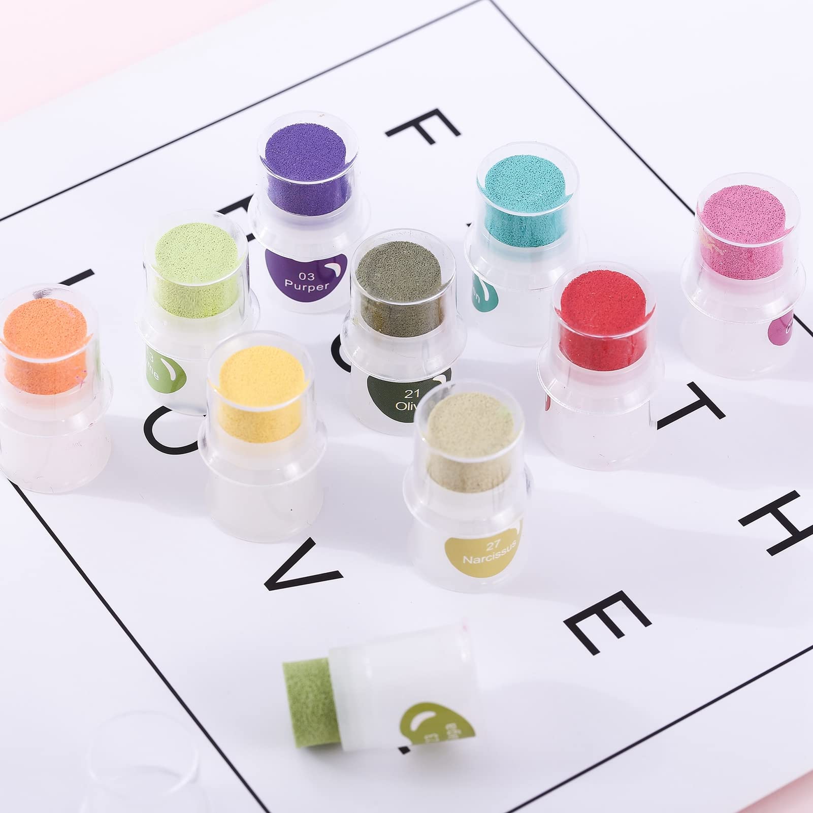 Mini Tampone per Inchiostro per Bambini 35 Colori - Spugna Ad Alta Densità, Copertura Brillante E Forte - Perfetto per Progetti Artistici E Creativi