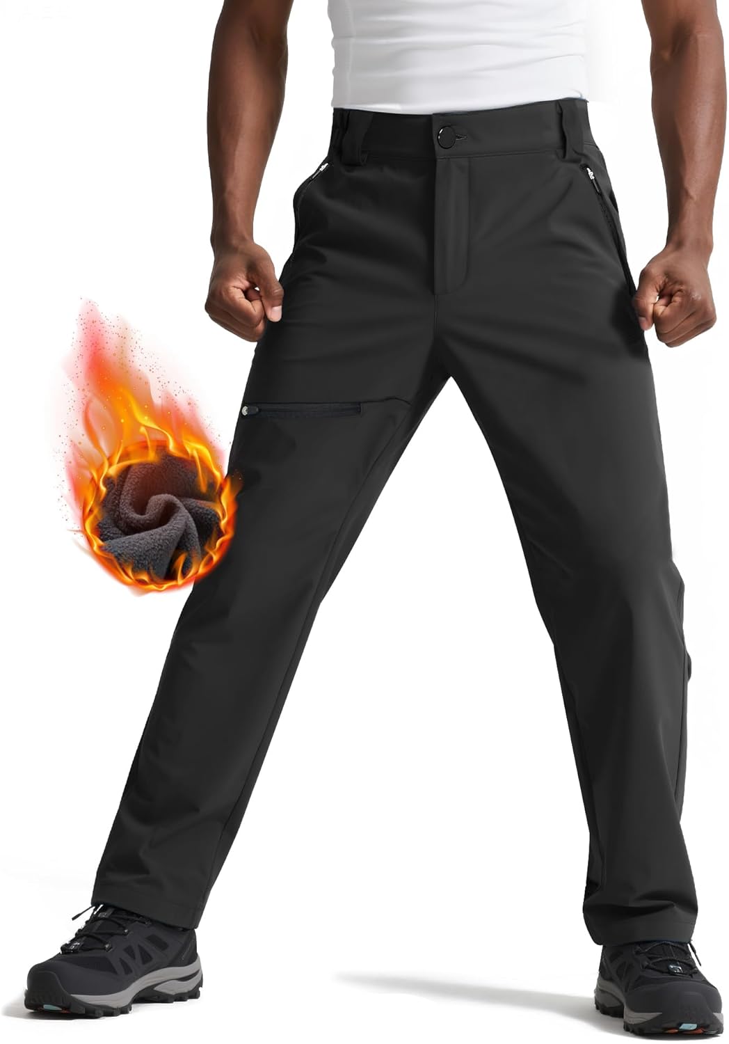 wantdo Men's Fleece Lined Hiking Pants Waterproof Insulated Winter Warm Softshell Ski Snow Outdoor Snowboard Pants - Image 2