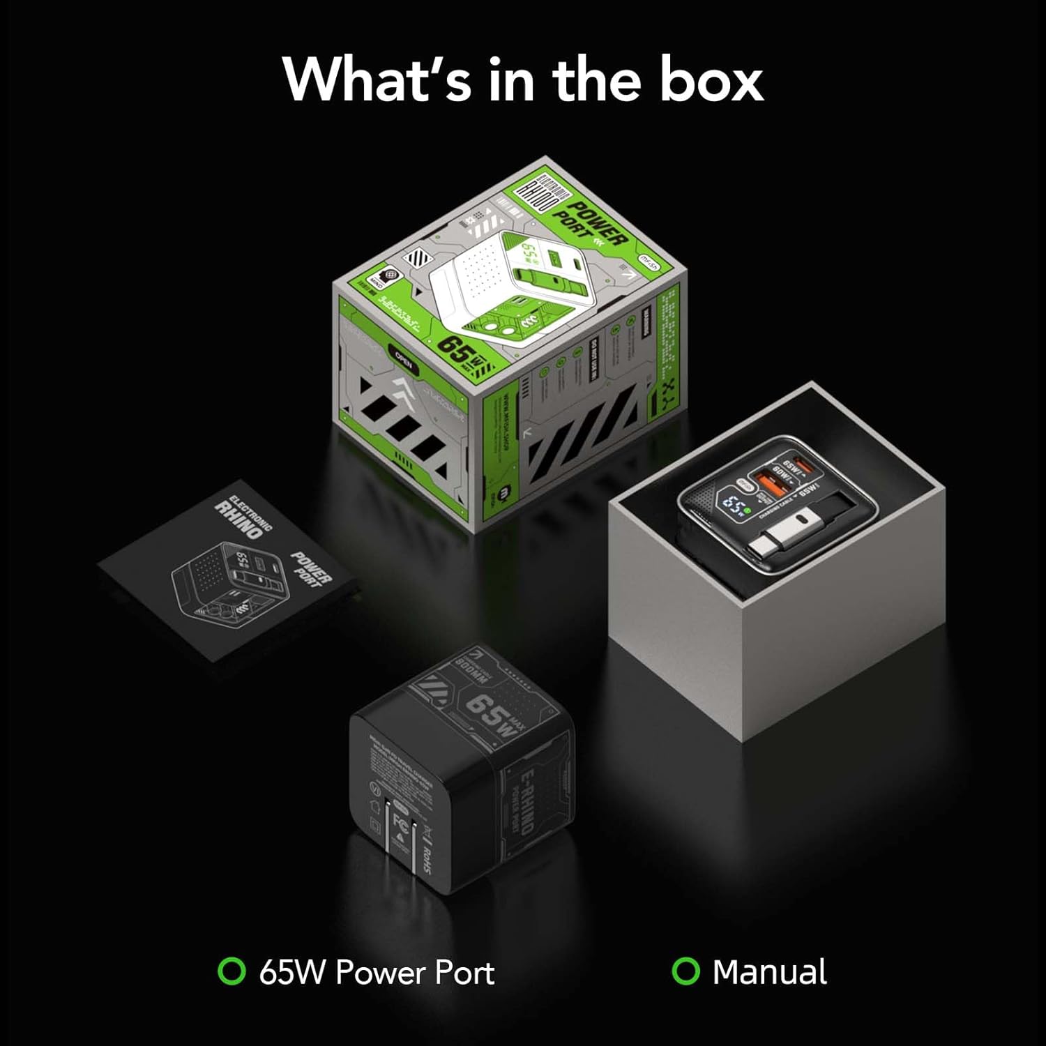 MFish 65W GaN Fast Charger, USB-C & USB-A Wall Charger with 2.6ft Retractable USB-C Cable, Compact Charging for iPhone, iPad, MacBook, Samsung Galaxy & More (Black)