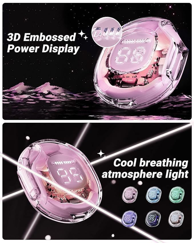 Image of Ultrapod PRO Wireless Bluetooth in Ear Earbuds, Transparent Charging Case, Active Nois Cancellation, Led Digital Display, Quantum Sound Pods,Touch Control, Water Resistant PRO Pink