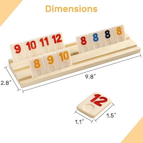Miniatura 7 de Rummy Cube - Edición para 6 jugadores con 6 bastidores y bandejas de madera, juego de 160 azulejos grandes con funda con cremallera, juego de viaje
