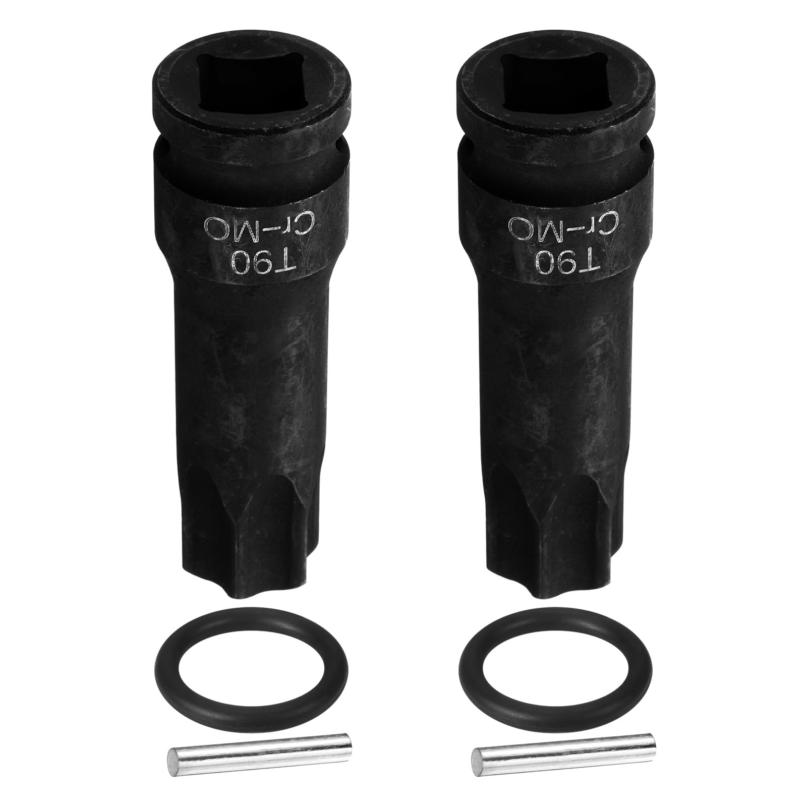 sourcing map 2pcs 1/2" Drive Torx Bit Socket T90 Impact 6 Point Star Bit Sockets CR-MO Steel with Cotter Pin and O-Ring for Power Drill Drivers Garage Workshop Adapter