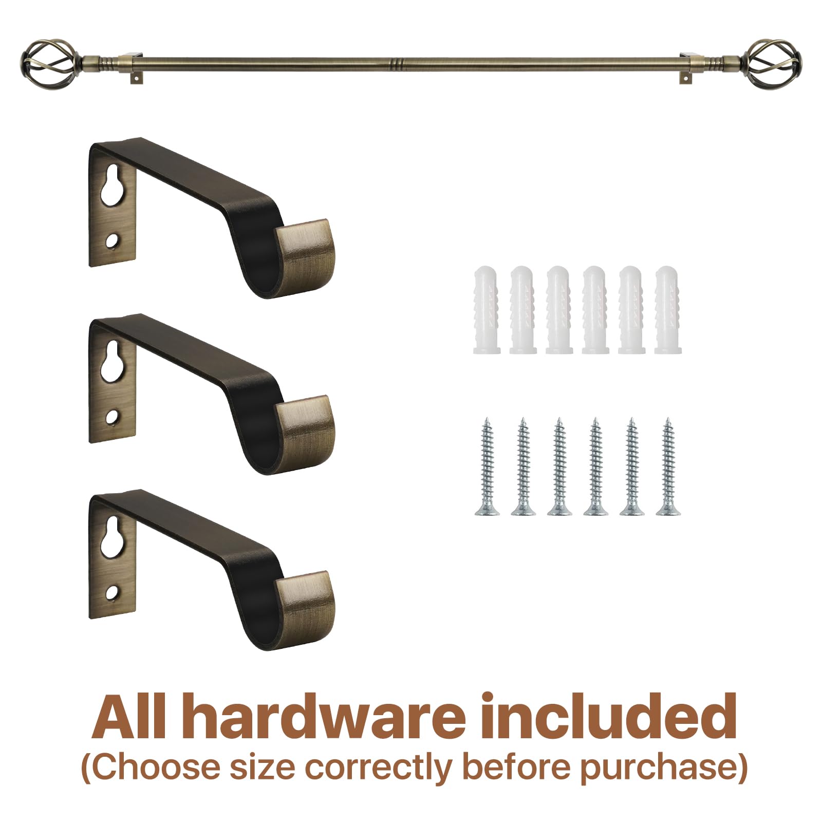Bastone per tenda in ottone anticato da 122 a 223,5 cm, set con terminali intrecciati, resistente asta per tende con staffe, asta regolabile per tende per camera da letto, soggiorno, in ottone