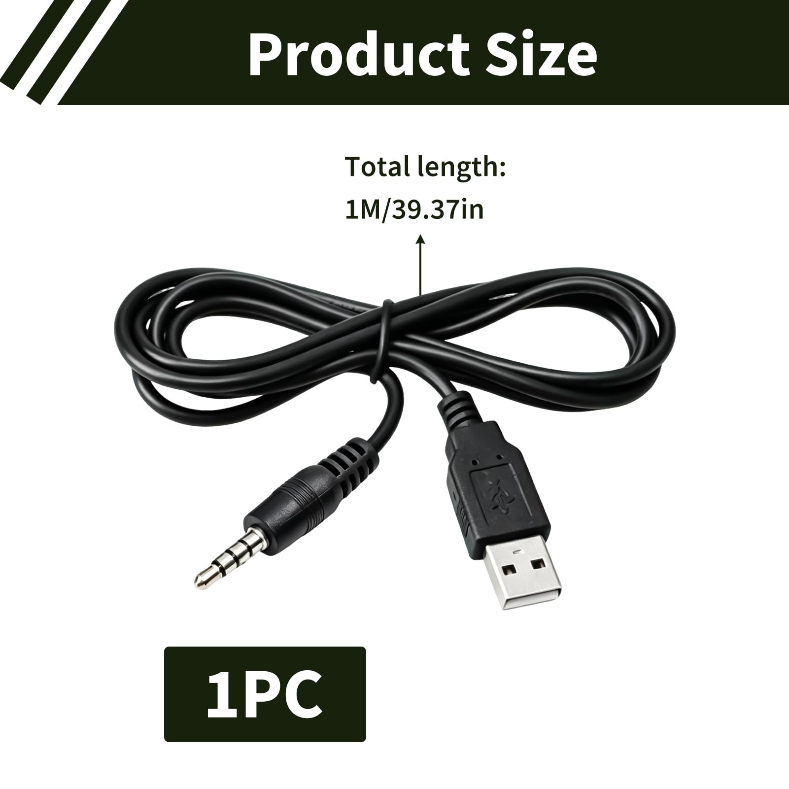 Audiokabel, USB auf 3,5-mm-Klinkenstecker, USB-AUX-Kabel, HiFi-Audio-Adapter, geräuschlos, AUX-Kabel männlich auf 3,5-mm-Klinkenstecker, PVC, Plug and Play für PC Laptop, Kopfhörer hoch (1 m)