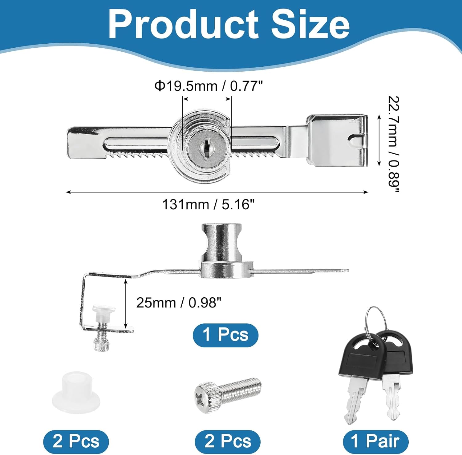 1" Sliding Glass Door Ratchet Lock, Keyed Alike Secure Showcase Display Case Lock - No Drill, for 10-20mm/ 0.39-0.79 inch Cabinet Stores Glass Door, Silver