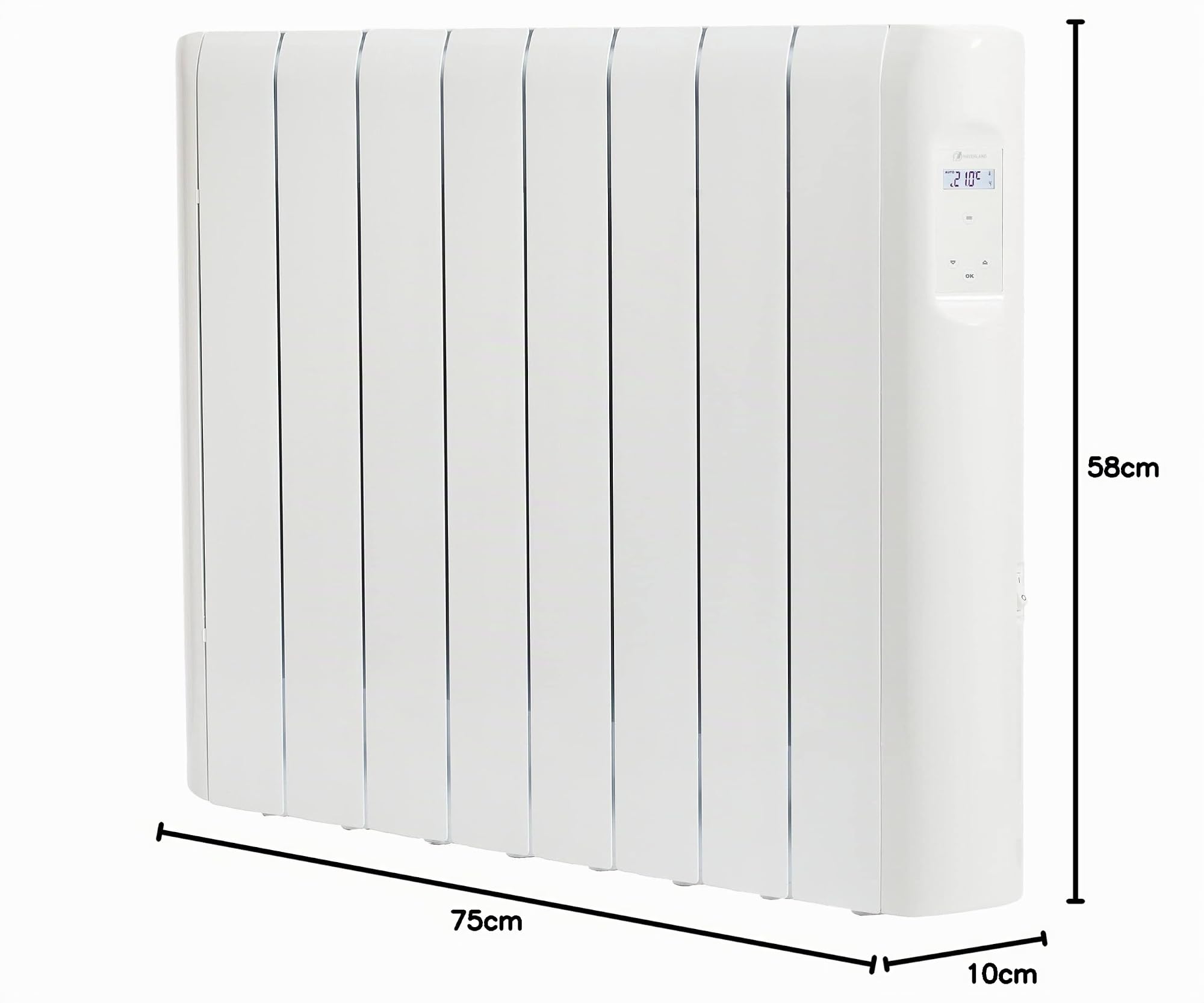 Haverland RCE8S LCD | Emisor Térmico a Fluido Programable | 1200 W | Diseño Compacto | Indicador de Consumo | Programación 24/7 | Función BOOST + ITCS | Uso Ideal 1-6h/día | +/- 12-19 m² | Blanco