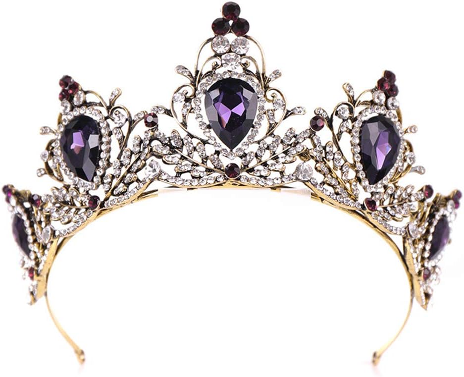 minkissyPurple Crystal Crown Luxury Bronze Baroque Crown Rhinestone Princess Tiara for Wedding Coslplay Party