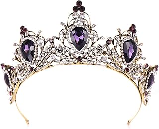 Lurrose Luxury Purple Crystal Crown Baroque Crown Rhinestone Tiara and Crown Bridal Crown Headband Crown for Women
