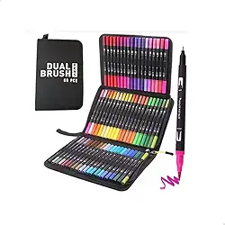 Kit de Canetinhas Dual Brush Ponta Dupla, Marcadoras para Livros de Colorir, Ponta Fina e Pincel, Art Markers, Lettering e Journal com 60 Cores, Estojo para guardar e carregar com Facilidade.