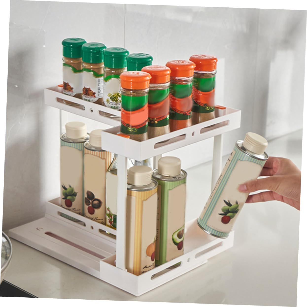 under The Sink Storage Organizer Kitchen Cabinet Pull Out Shelf for Seasoning Bottles and Cosmetics Space-saving Slide Design Finish for Countertop under Sink Use