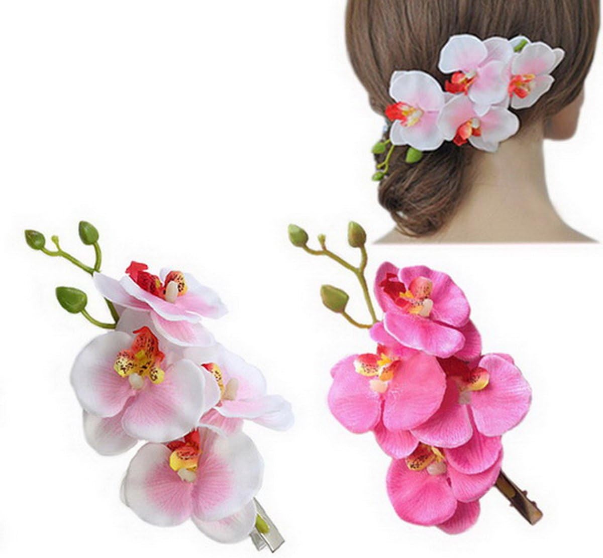 ETSYG Graceful Hair Flowers - Hawaiian Orchid Flower Hair Clips (Pack of 2: White and Pink)