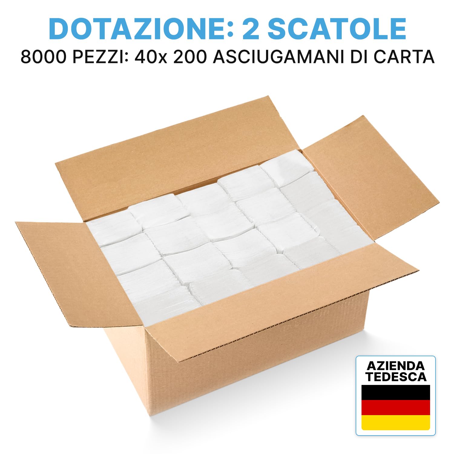 ARNOMED 8000 Asciugamani Monouso a 2 Veli Con Piegatura a V, Carta Mani Bianca 25x23cm per Dispenser 40x200, Usa e Getta