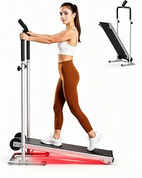 Manual Treadmill - Dual Flywheel Incline Home Non-Electric Treadmill | Smooth non-slip belt for comfortable walking & jogging, with LCD tracking, soft foam grips, and home compact foldable design