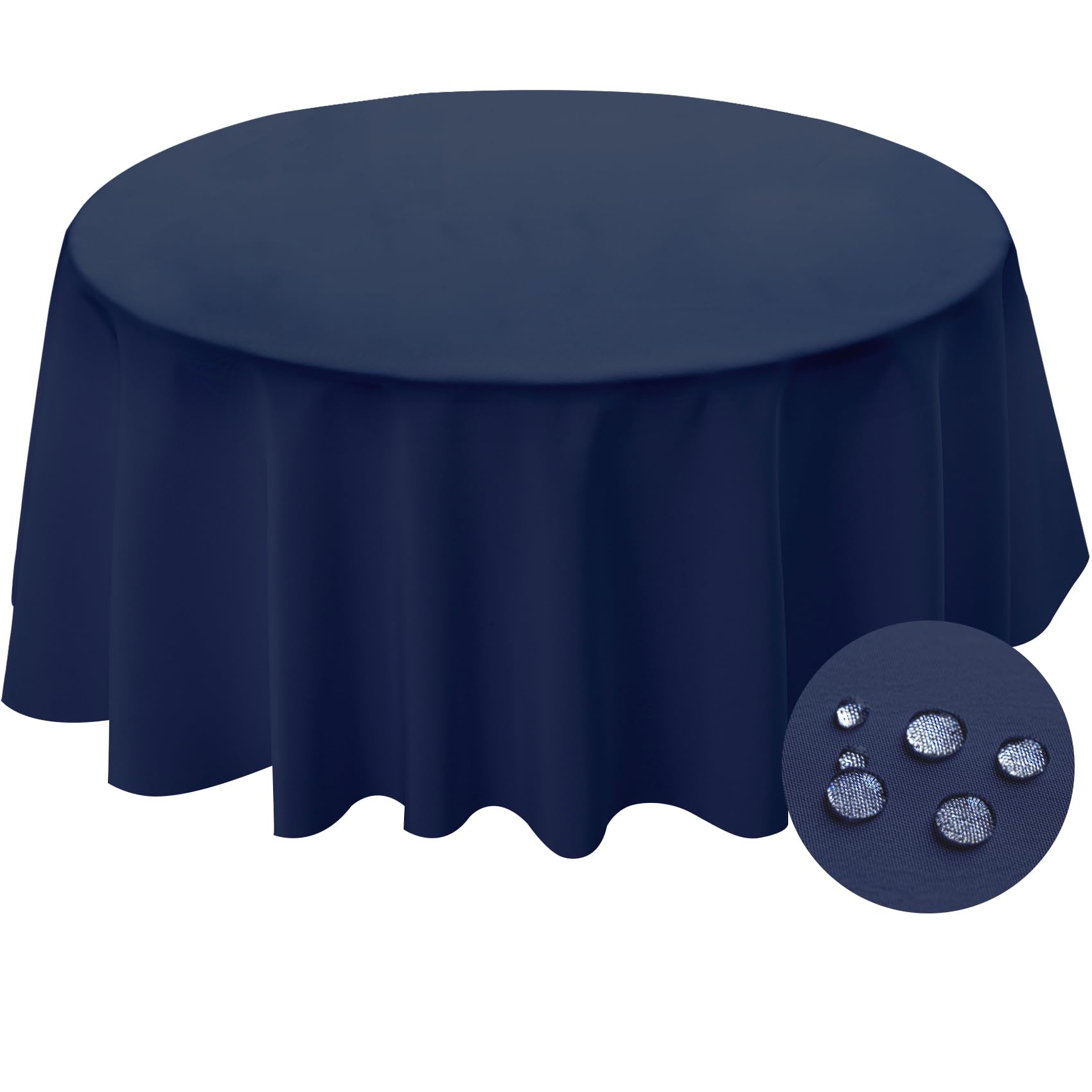 BYDOLL Table Cloth Round 70 Inch Tablecloth Fits Max60 Inch Diameter Top,Navy Blue Washable Outdoor Winkle and Stain Resistant Spillproof Polyester