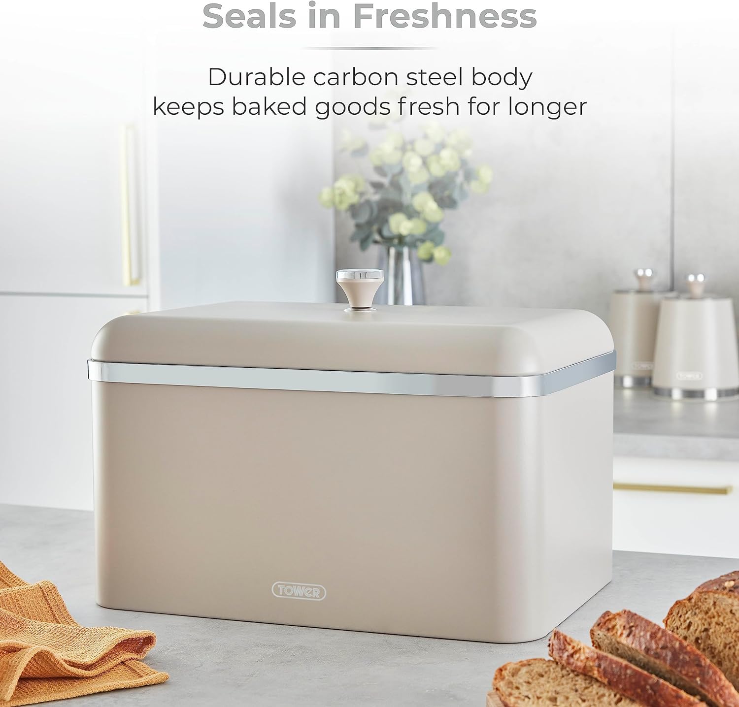 Tower Cavaletto Latte Pyramid Kettle, Slice Toaster, 800W 20L Microwave  T24042MSH, Bread Bin Canisters Contemporary Matching Kitchen Set of