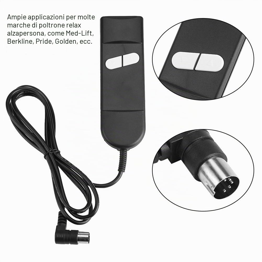 Dewin Poltrona Relax - Telecomandi per Poltrone Elettriche Telecomando Poltrona Relax Usi multipli con 2 pulsanti 5 perni per sedia elevatrice elettrica reclinabile