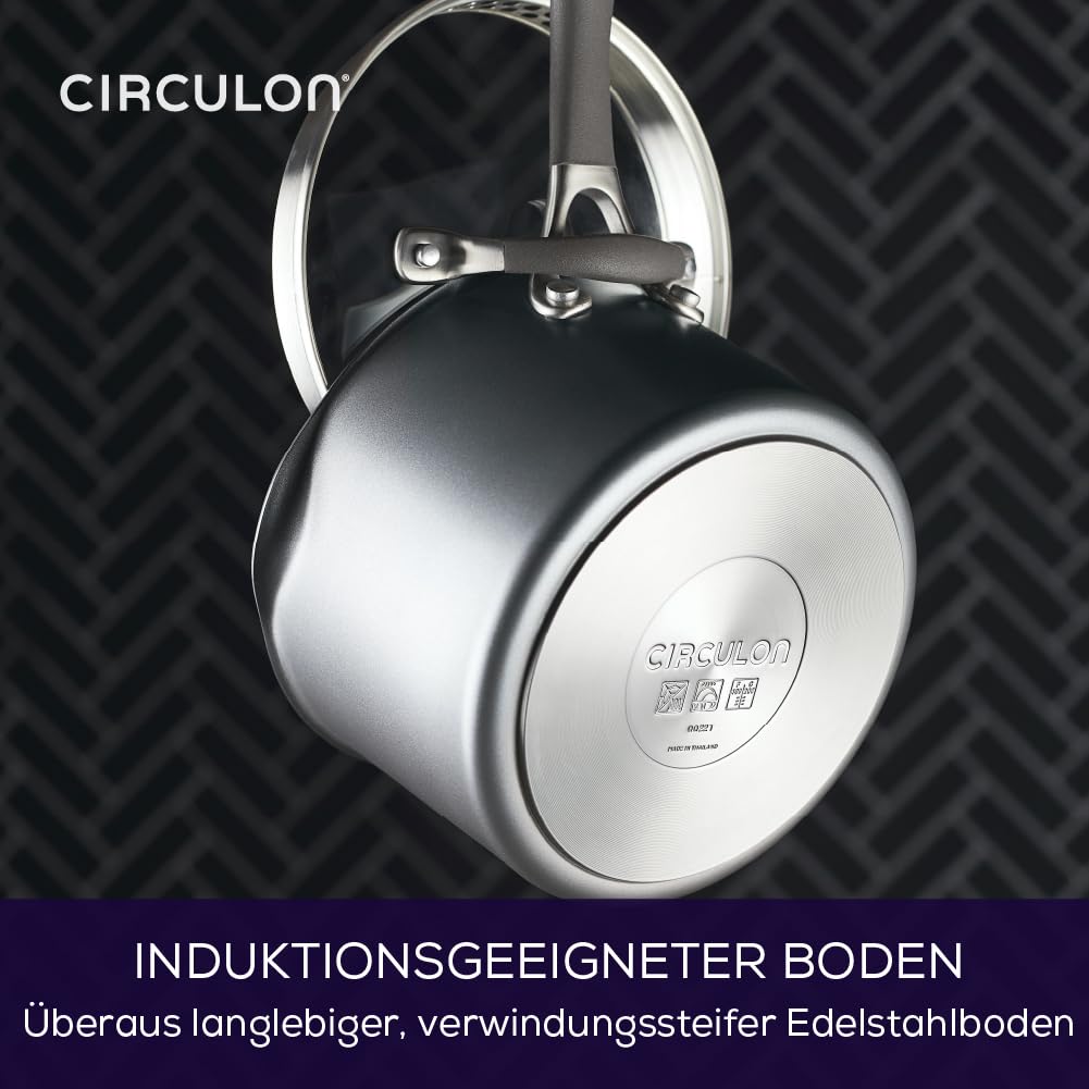Circulon Scratch Defense Saucentopf-Set - Induktions-Saucenpfannen-Set mit Antihaftbeschichtung und Deckeln, 14 cm, 16 cm & 18 cm, spülmaschinen- und backofenfestes Kochgeschirr, Grau