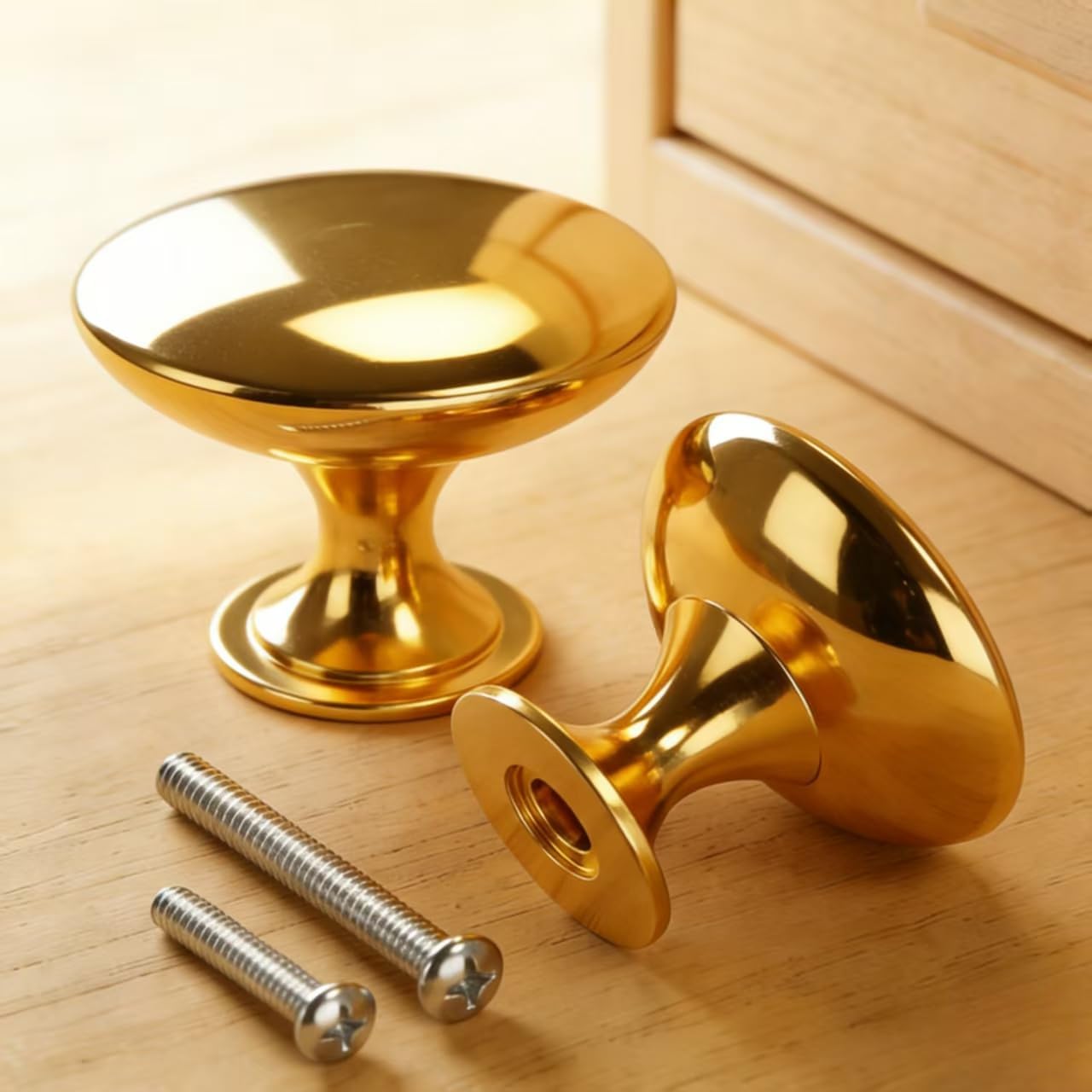 20 Pack Brushed Nickel Cabinet Knobs, Solid Zinc Alloy Round Drawer Knobs, Rustproof Kitchen Cabinet Hardware with 2 Sizes Screws for Dresser, Bathroom, Wardrobe, Closet（Golden）