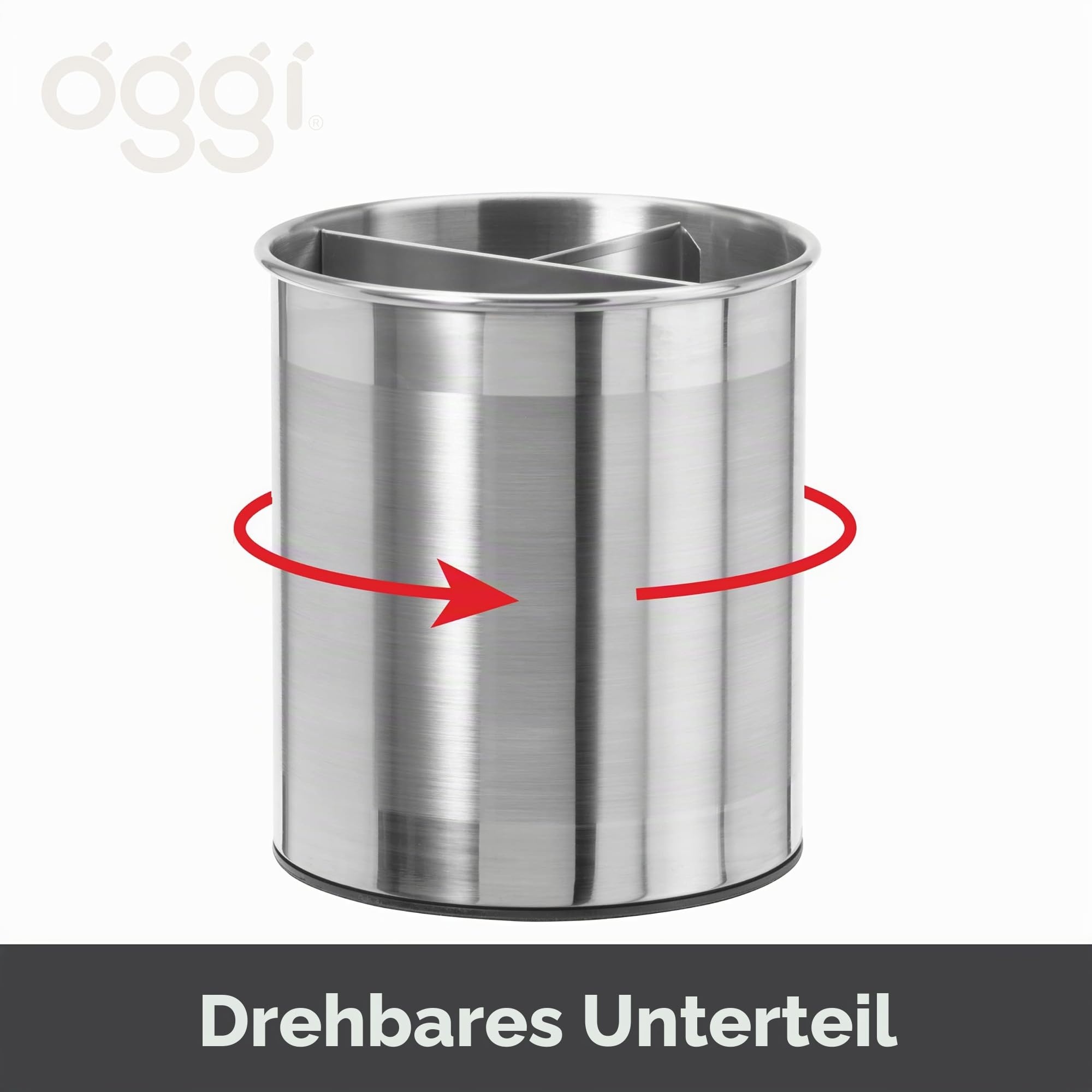 Oggi Jumbo-Utensilienhalter aus Edelstahl, drehbar, mit herausnehmbarer Trennwand, stilvolle Küchenutensilien-Organizer, Höhe 19 cm