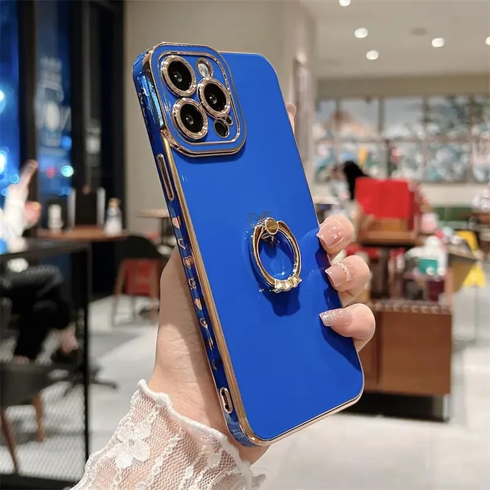 Miękka galwanizowana boczna obudowa z sercem miłosnym do telefonu iPhone 11 12 13 14 Pro Max XS X XR 15Plus, etui silikonowe z pierścieniem, niebieskie, do iPhone 11Pro Max