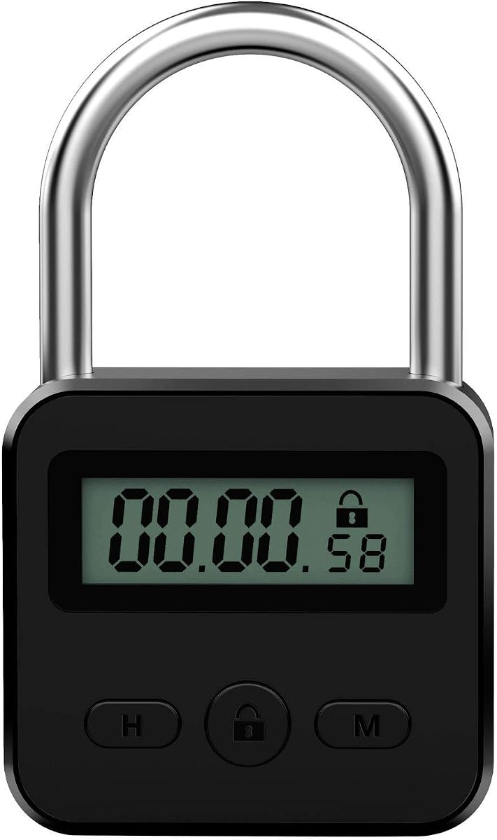 Candado con temporizador de metal - Candado de tiempo electrónico con pantalla LCD - Recargable por USB (Negro)