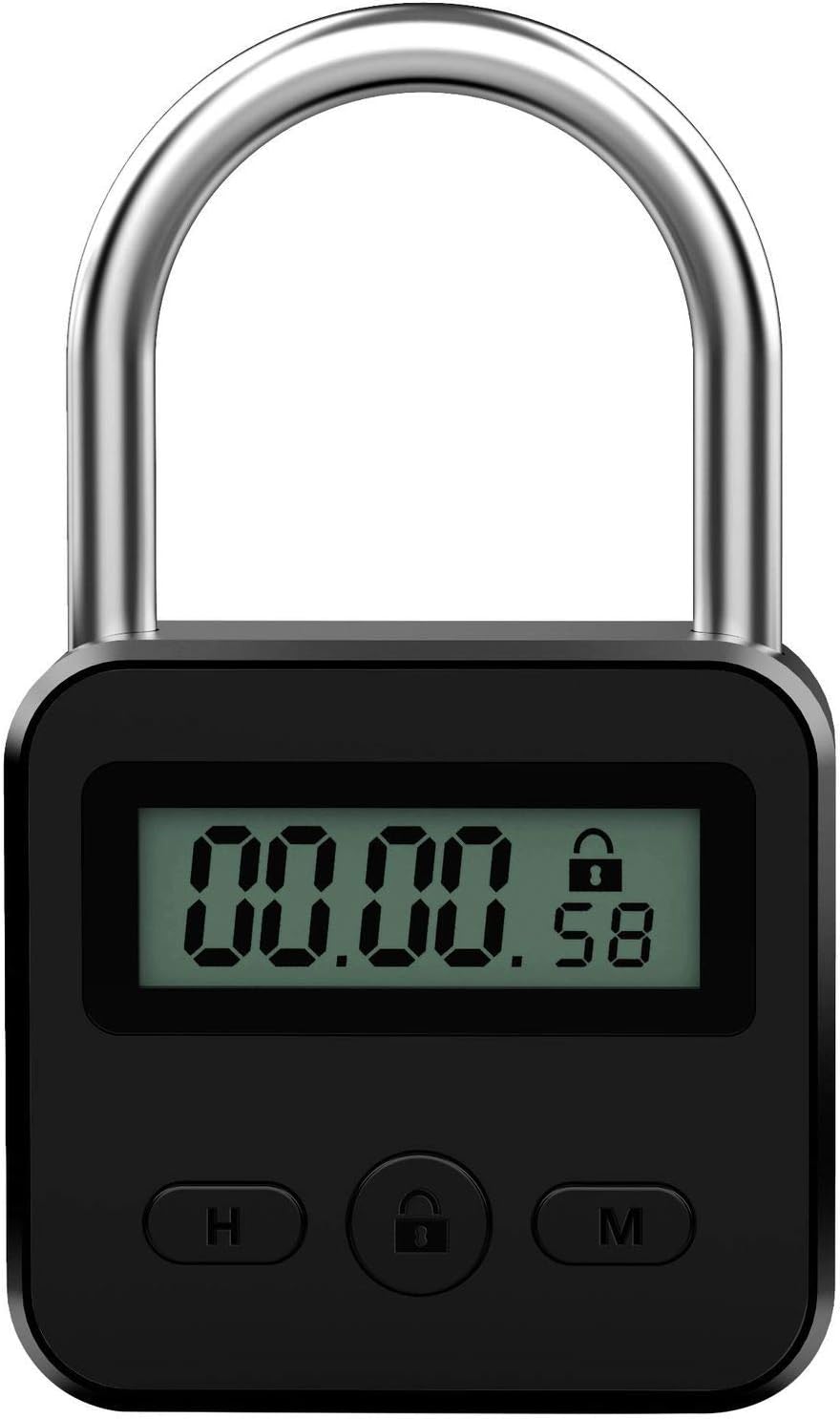 Metal Timer Lock - Electronic Time Padlock with LCD Display - USB Rechargeable (Black)